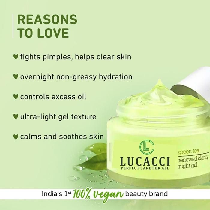 Lucacci Night Cream for Oily Skin: Green Tea & Licorice Hydration, Gentle Exfoliation, 50ml