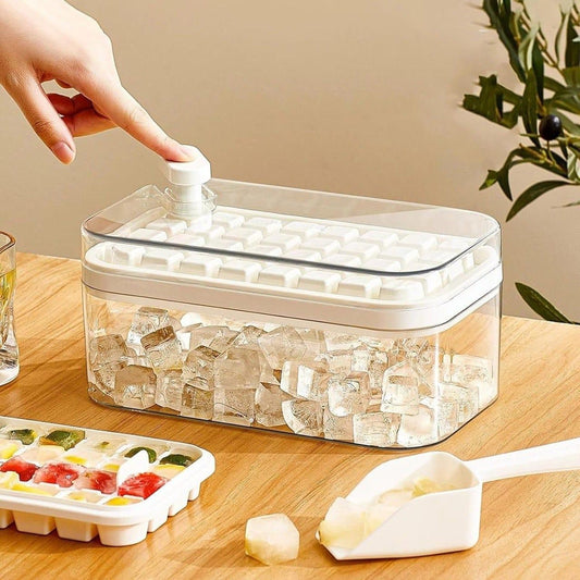 Silicone 2 Layer Ice Cube Trays With Storage Box & Ice Scoop